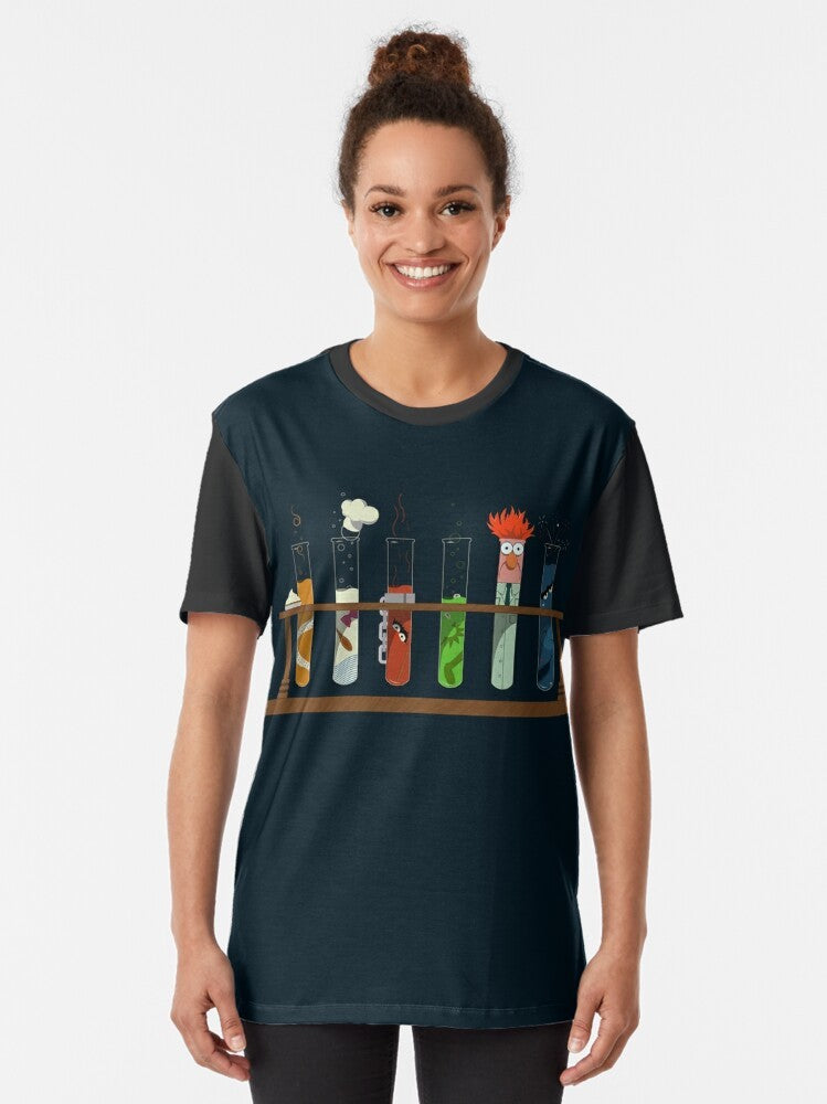 Muppet Science - Chemistry Graphic T-Shirt featuring Kermit, Fozzy, and other Muppet characters in a vintage science lab setting - Women