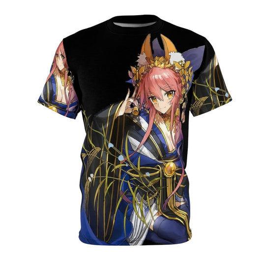 Stylized illustration of Tamamo No Mae, a character from Japanese folklore, featured on a t-shirt.