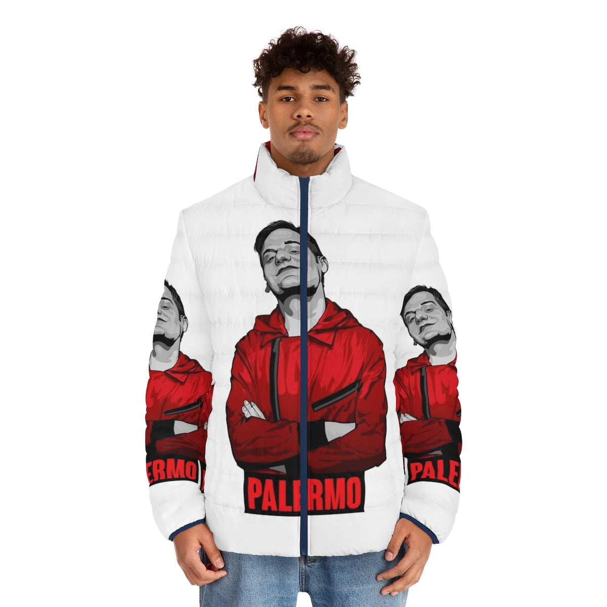 Money Heist Palermo Puffer Jacket with iconic La Casa De Papel design - men front