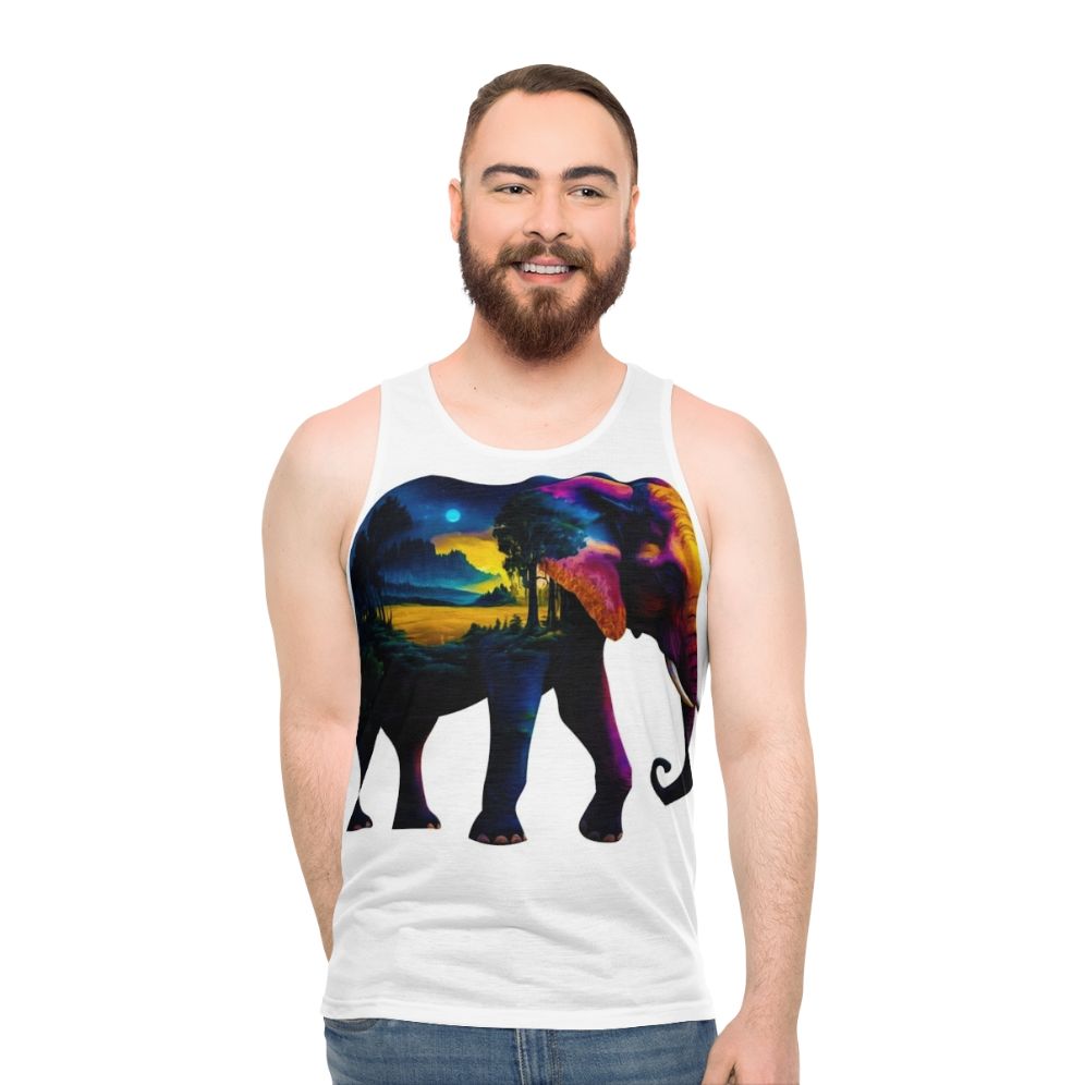 Elephant and nature unisex tank top design - men