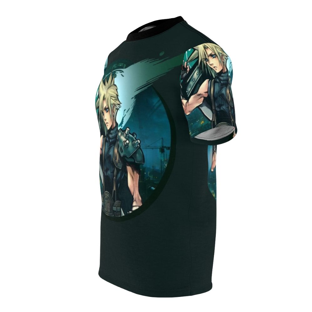 Stylized t-shirt design featuring cloud-inspired imagery from the Final Fantasy video game series. - men left