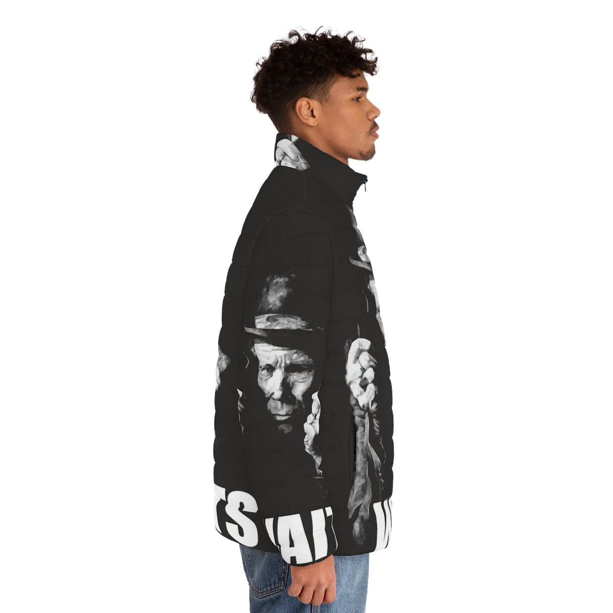 Tom Waits Inspired Puffer Jacket featuring the legendary musician's iconic look - men side right