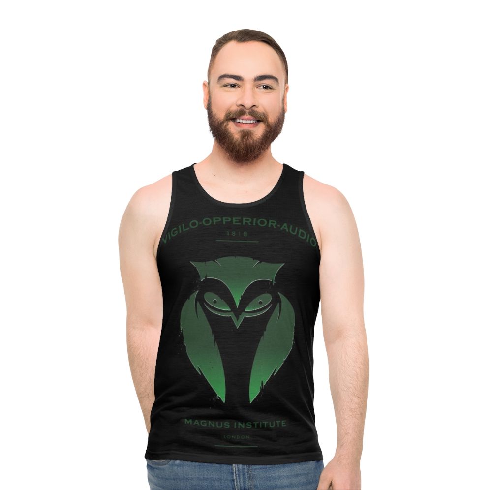 Dark academia unisex tank top with spooky emblem - men