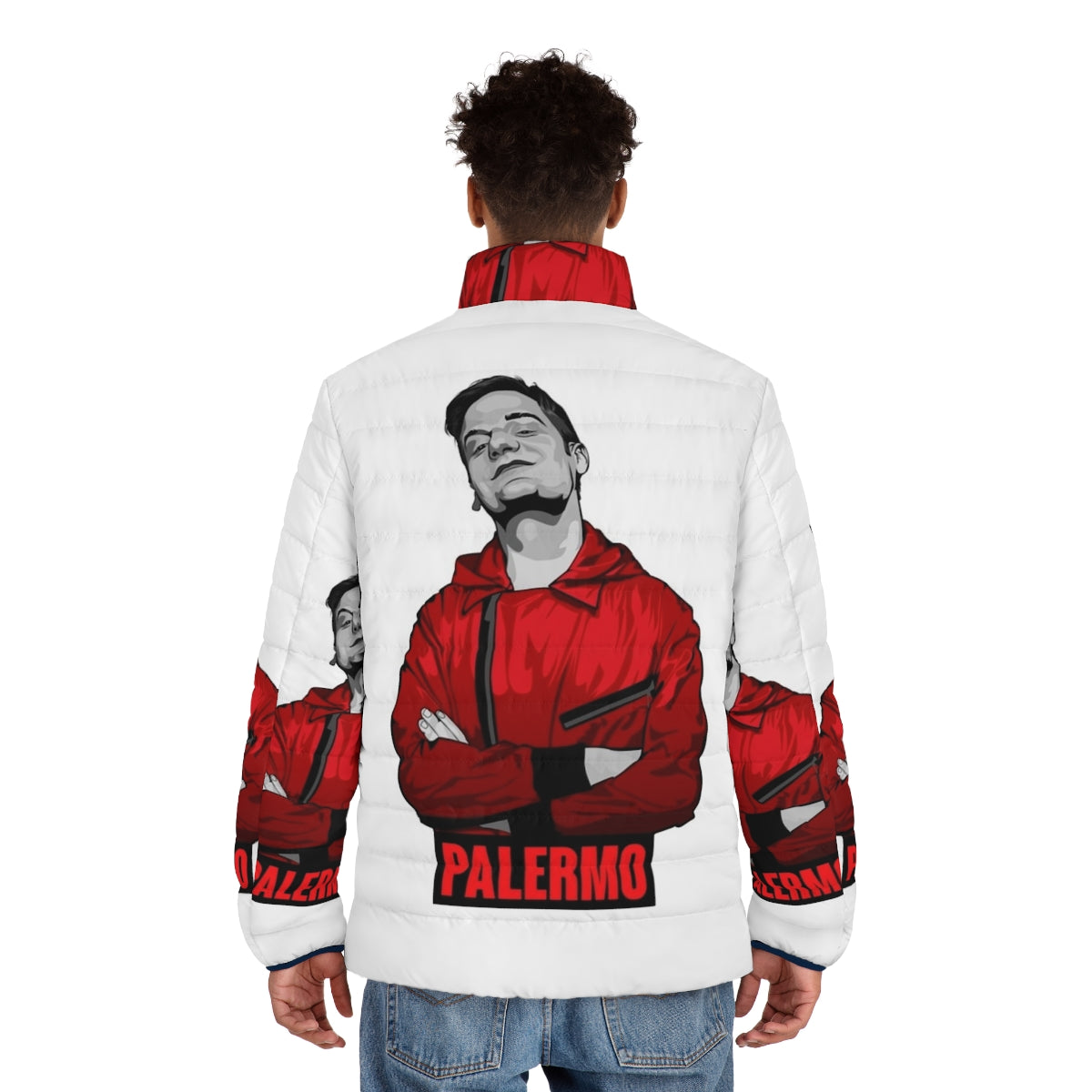 Money Heist Palermo Puffer Jacket with iconic La Casa De Papel design - men back