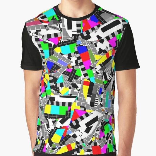 Retro TV static pattern graphic t-shirt with abstract geometric design