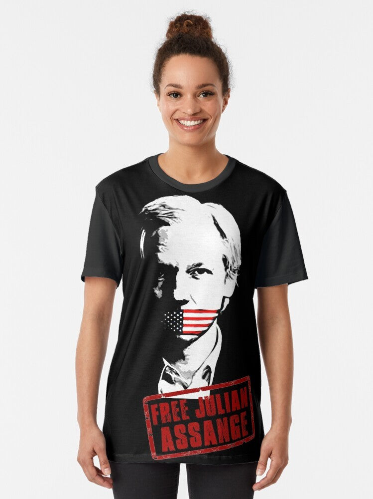 Free Julian Assange graphic t-shirt with Wikileaks logo and text "Truth" - Women