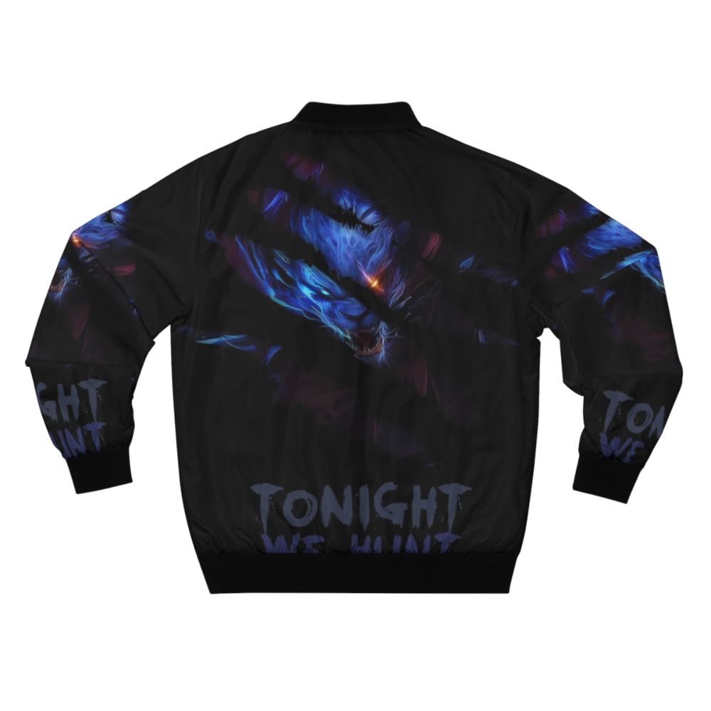 Rengar Bomber Jacket featuring a graphic design of Rengar, the League of Legends champion, with the text "Tonight We Hunt" - Back