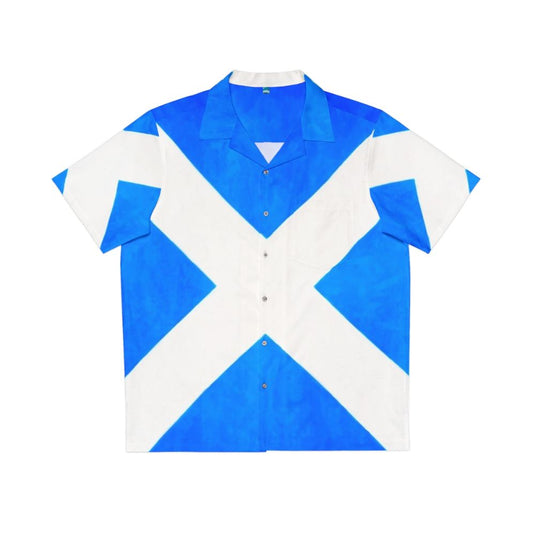 Vintage Hawaiian shirt featuring the Scottish flag, the Saltire or St. Andrews Cross