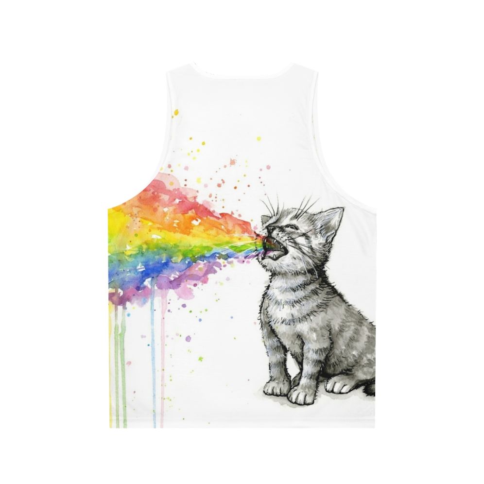 Kitten puking rainbow design on unisex tank top - Back