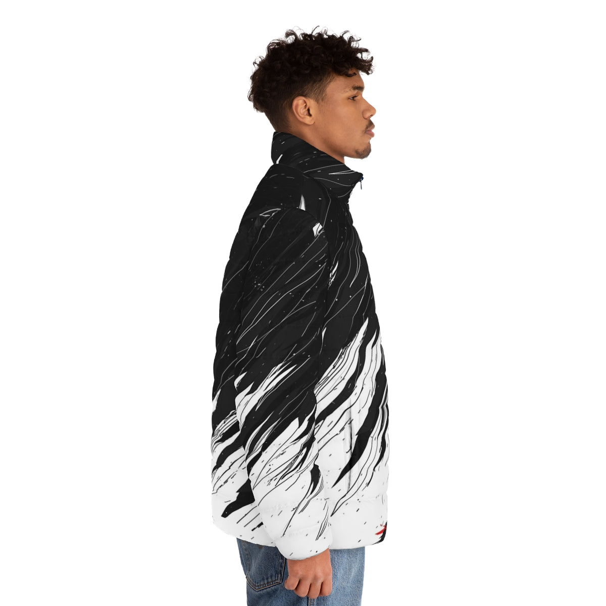 Geometric pattern puffer jacket in a storm-inspired design - men side right