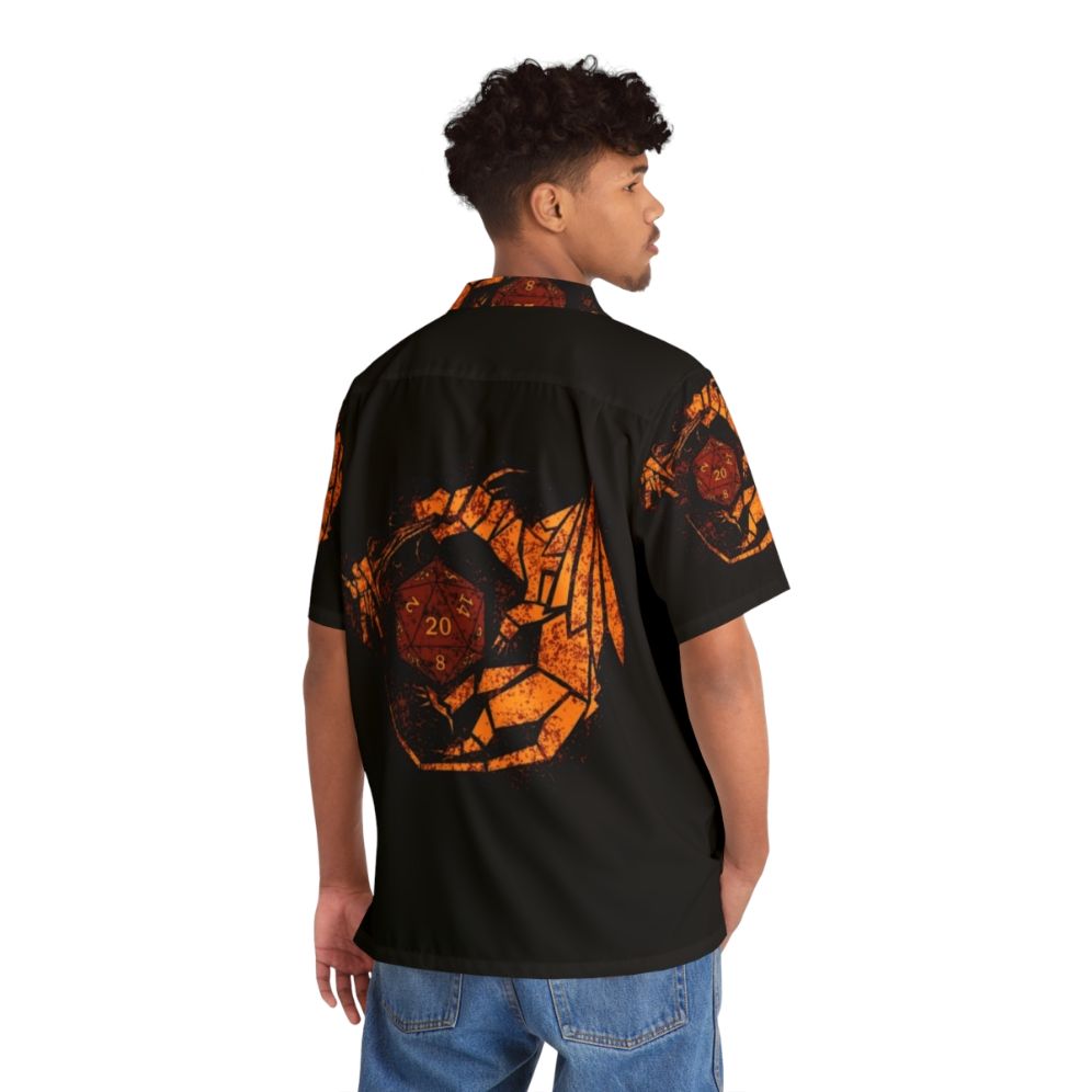 Battle Hawaiian Shirt with Dice, Dragon, and Knight Fantasy Design - People Back