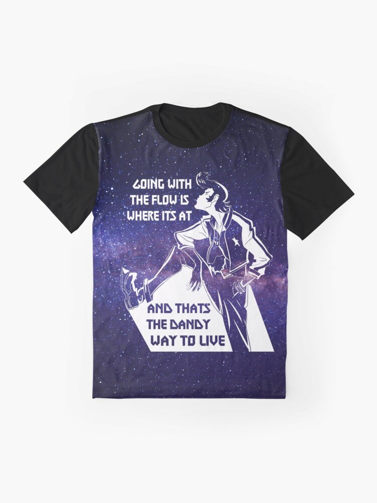 Space Dandy graphic t-shirt with an anime-inspired sci-fi design - Flat lay