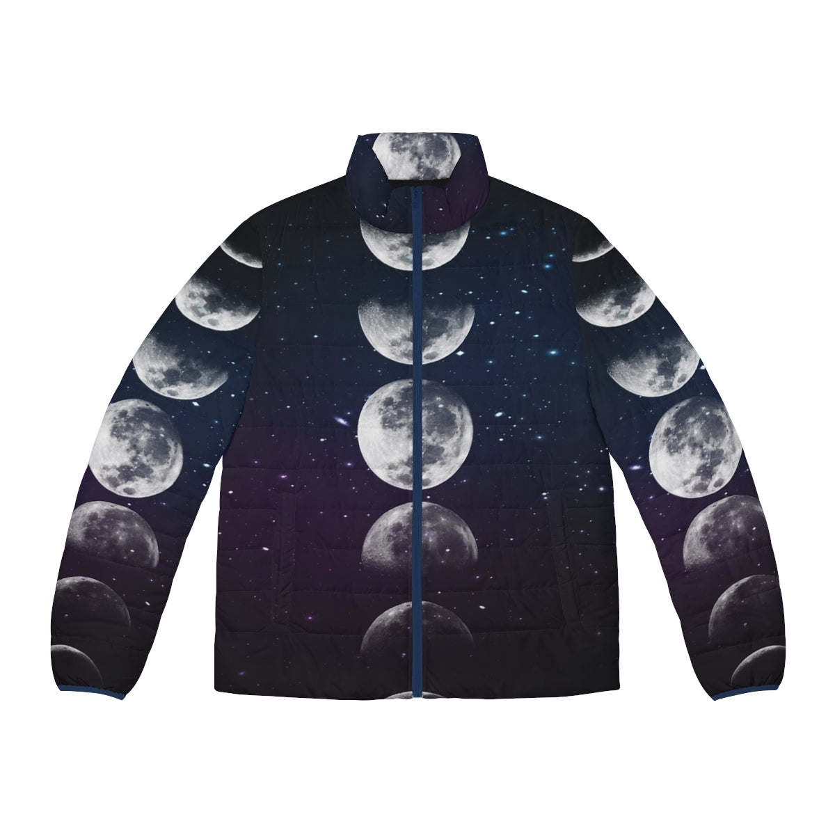 Phases of the Moon Puffer Jacket - Watercolor Galaxy Print Outerwear