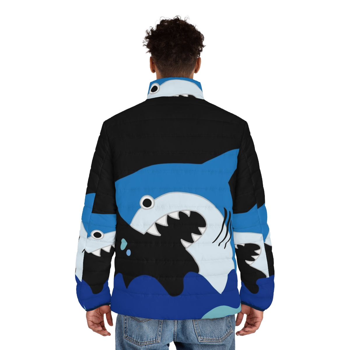 Luffy Shark Puffer Jacket with Anime-Inspired Shark Design - men back