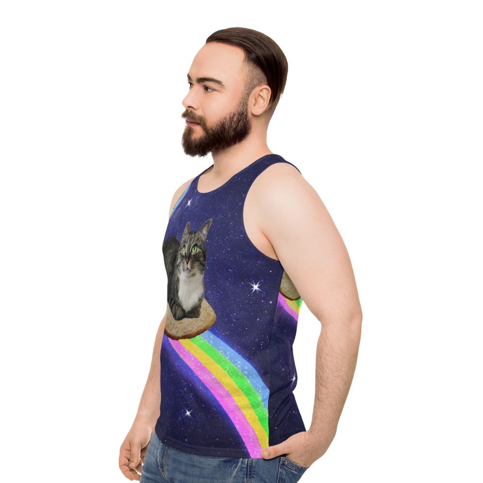 Unisex tank top with space-themed galaxy design and cosmic animals - men side