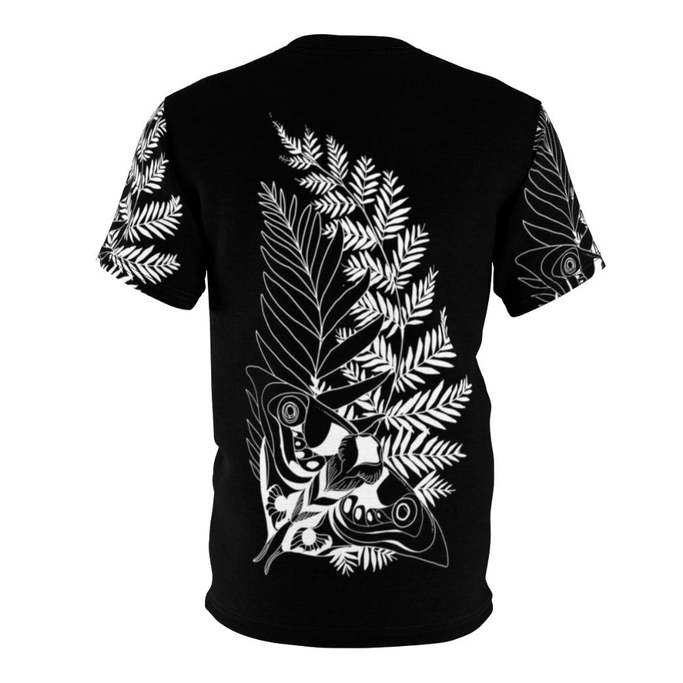 Ellie inspired tattoo design t-shirt, featuring ferns, moths, and other elements from The Last of Us video game series - Back