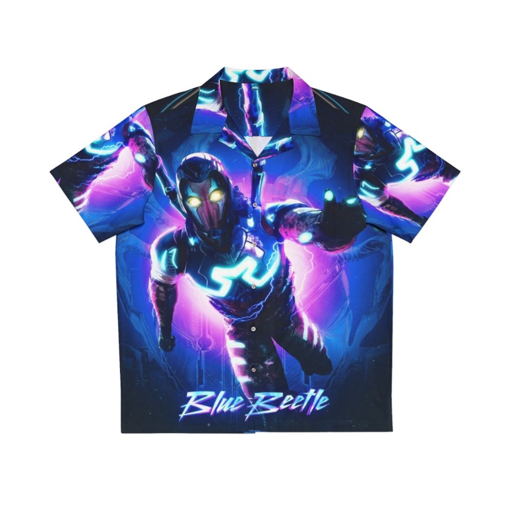 Blue Beetle Hawaiian Shirt with Young Superhero Design