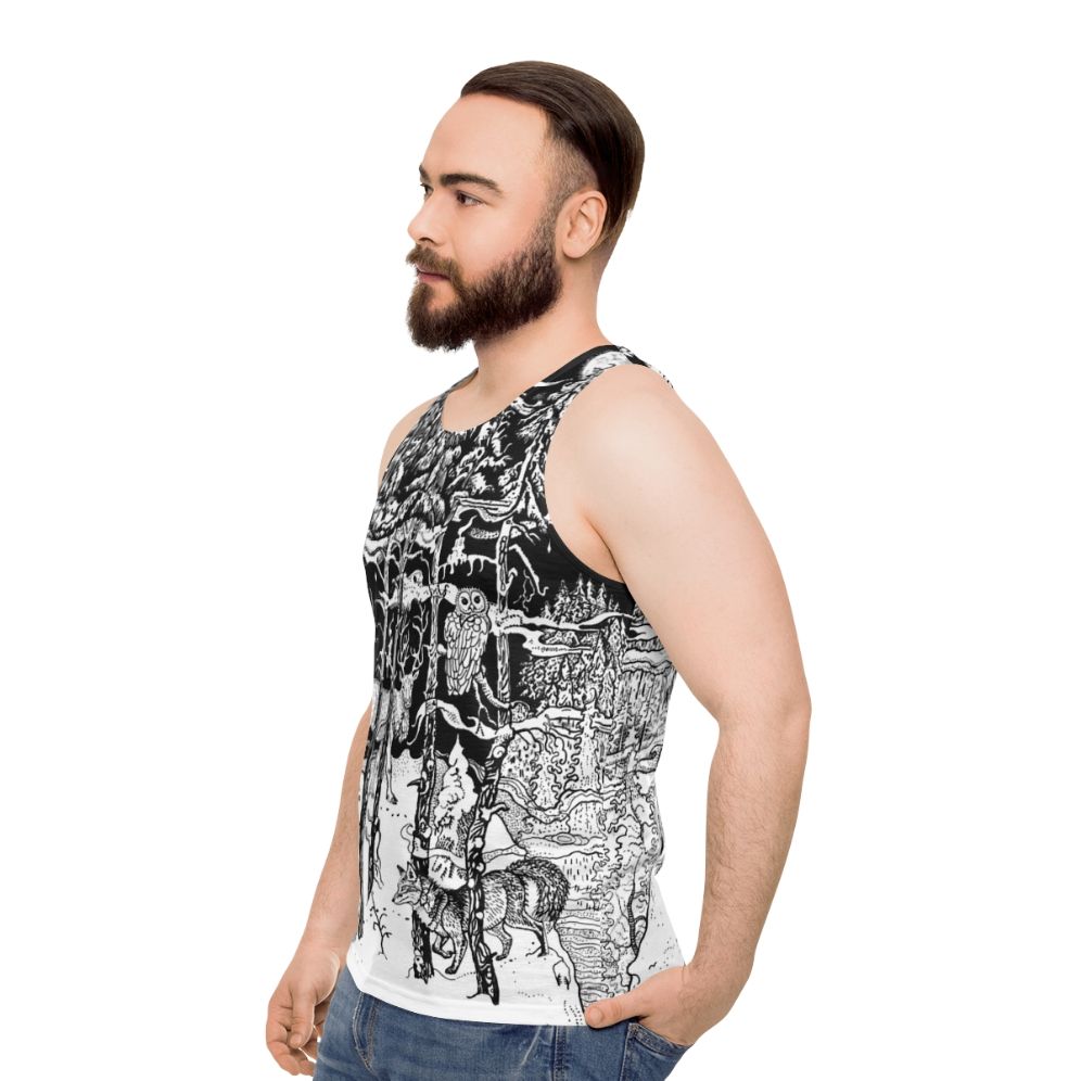 Unisex winter forest tank top with a scandinavian-inspired nature design - men side