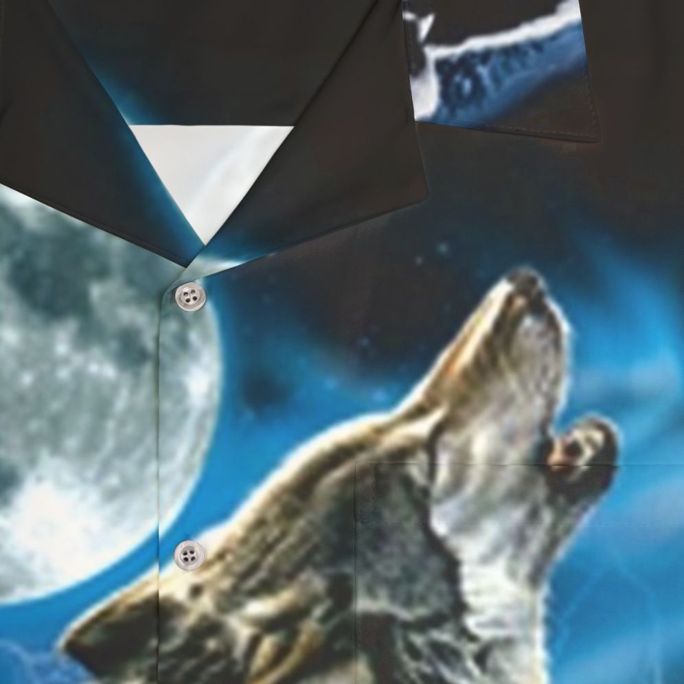 Wild wolf family howling at the moon Hawaiian shirt - Detail