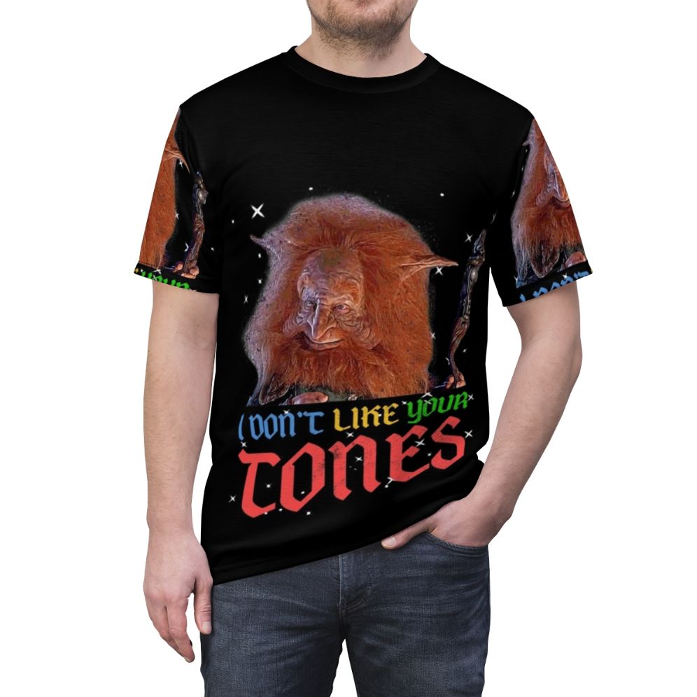 Retro Masters of the Universe inspired graphic t-shirt with a humorous design - men front