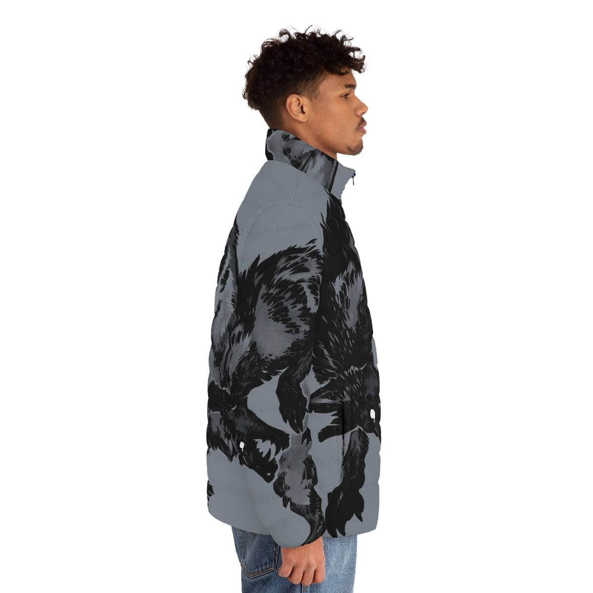 Hyena Puffer Jacket - Warm and Stylish Outerwear with a Creepy Canine Design - men side right