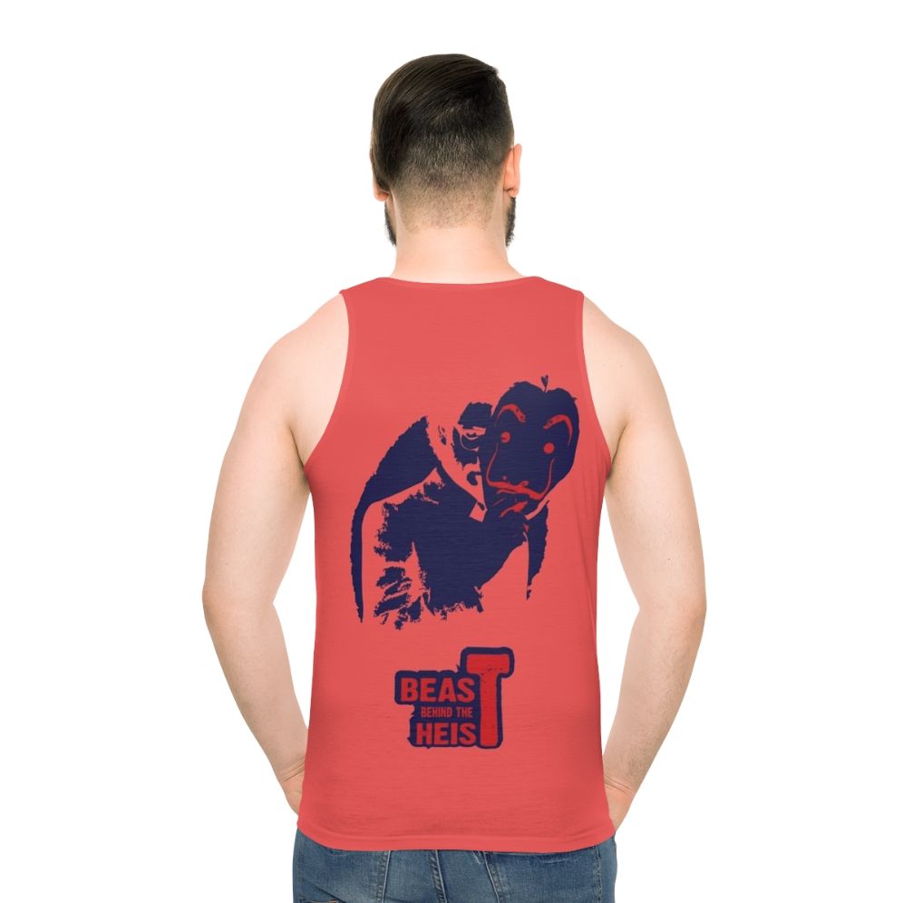 Money Heist Unisex Tank Top featuring "Beast Behind the Heist" design - men back