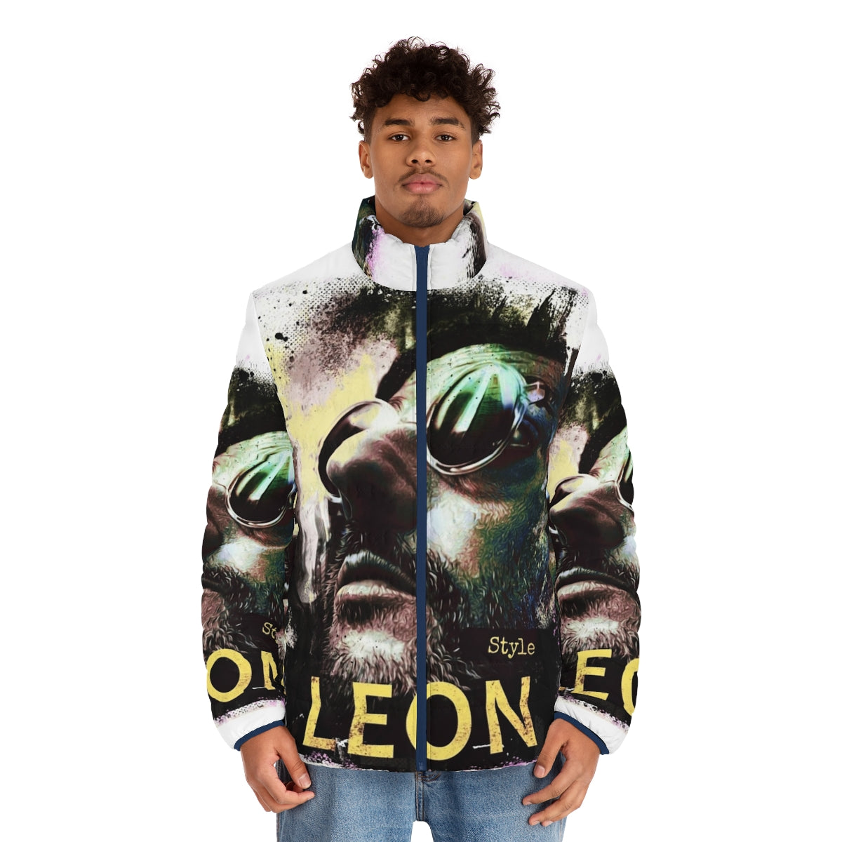 Leon The Professional Themed Puffer Jacket with Focus Keyword - men front