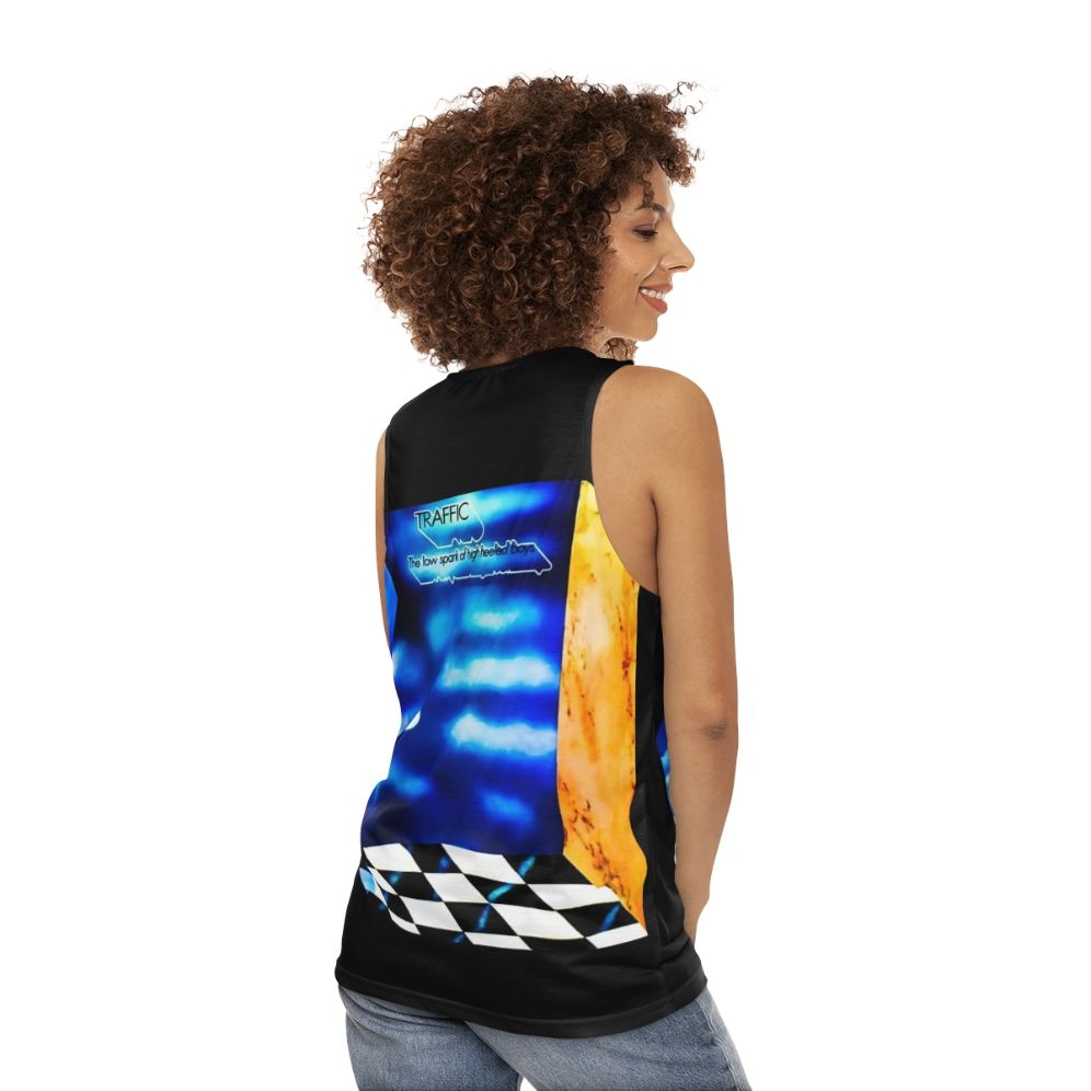 Unisex vintage Traffic band tank top - women back