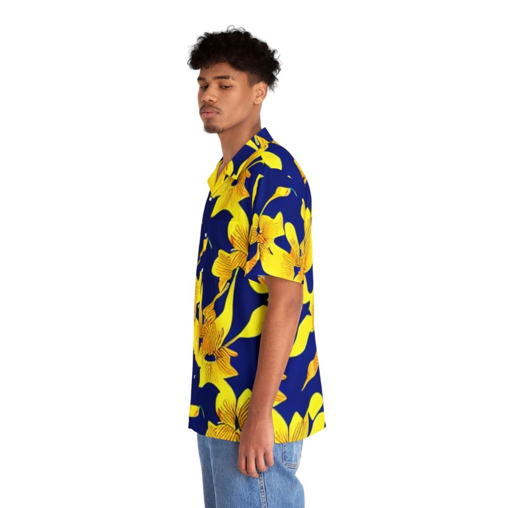 Blue Hawaiian shirt with abstract yellow floral pattern - People Left