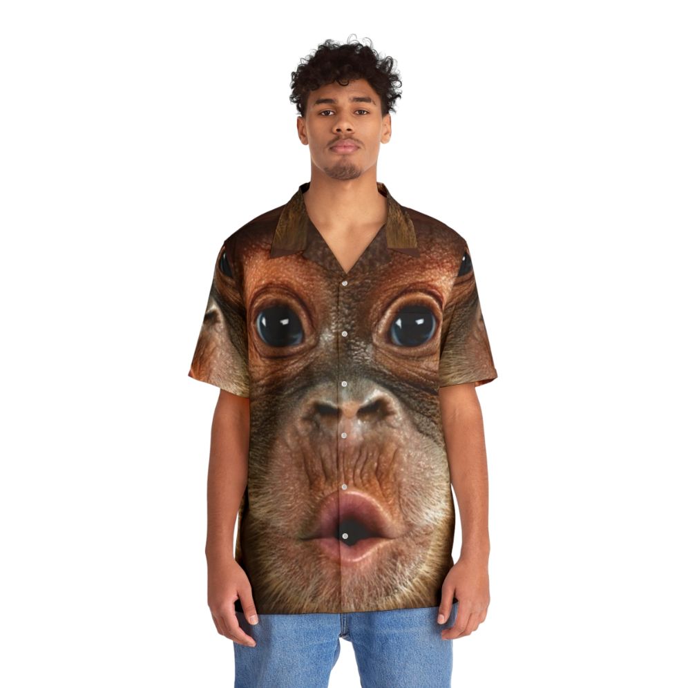 Big face baby orangutan monkey on a realistic hawaiian shirt design - People Front