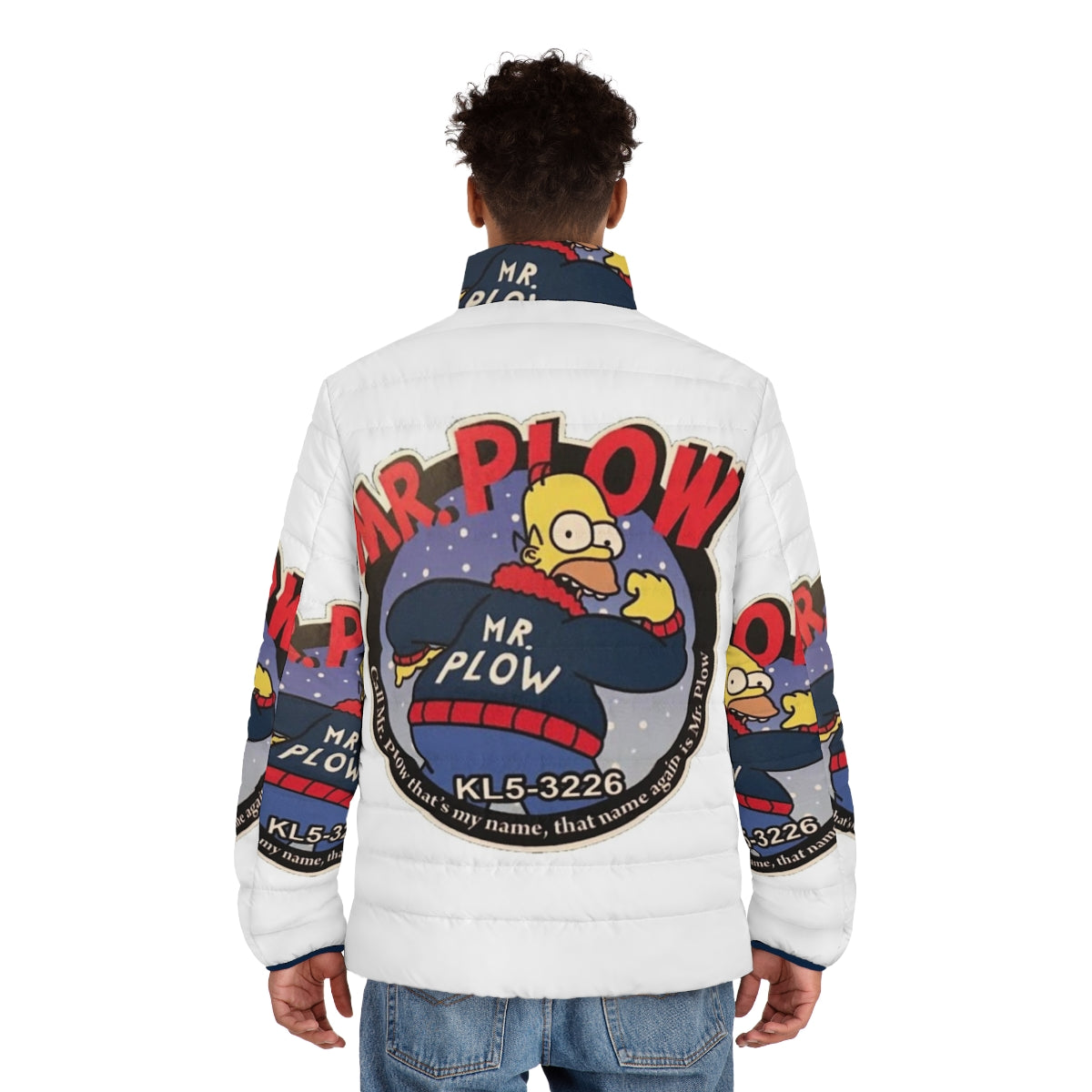 Mr Plow Retro Puffer Jacket with a snow plow design - men back