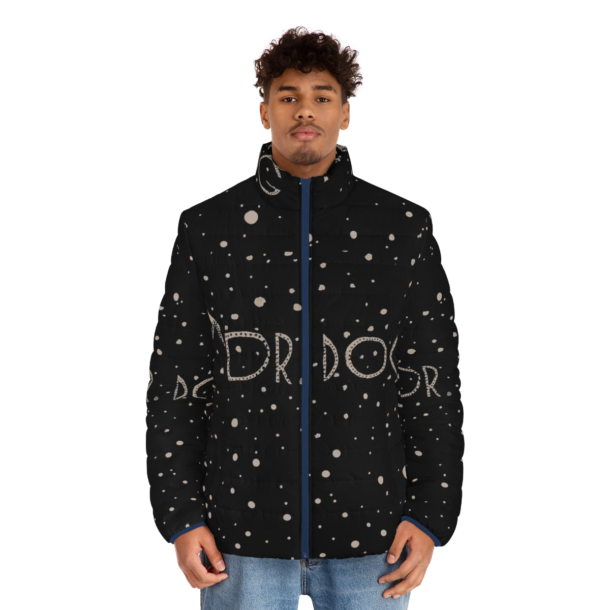 Dr Dog Puffer Jacket with Space and Star Graphics - men front