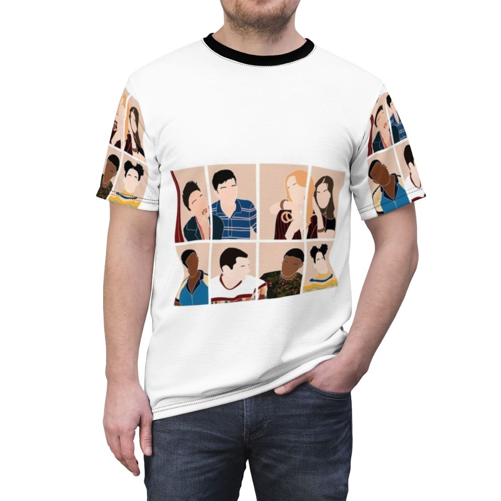 Stylish T-shirt design featuring the cast of the popular Netflix series Sex Education - men front