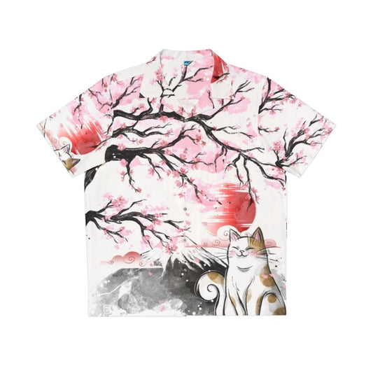 Sakura Cat Hawaiian Shirt with Japanese Cherry Blossom and Cat Design