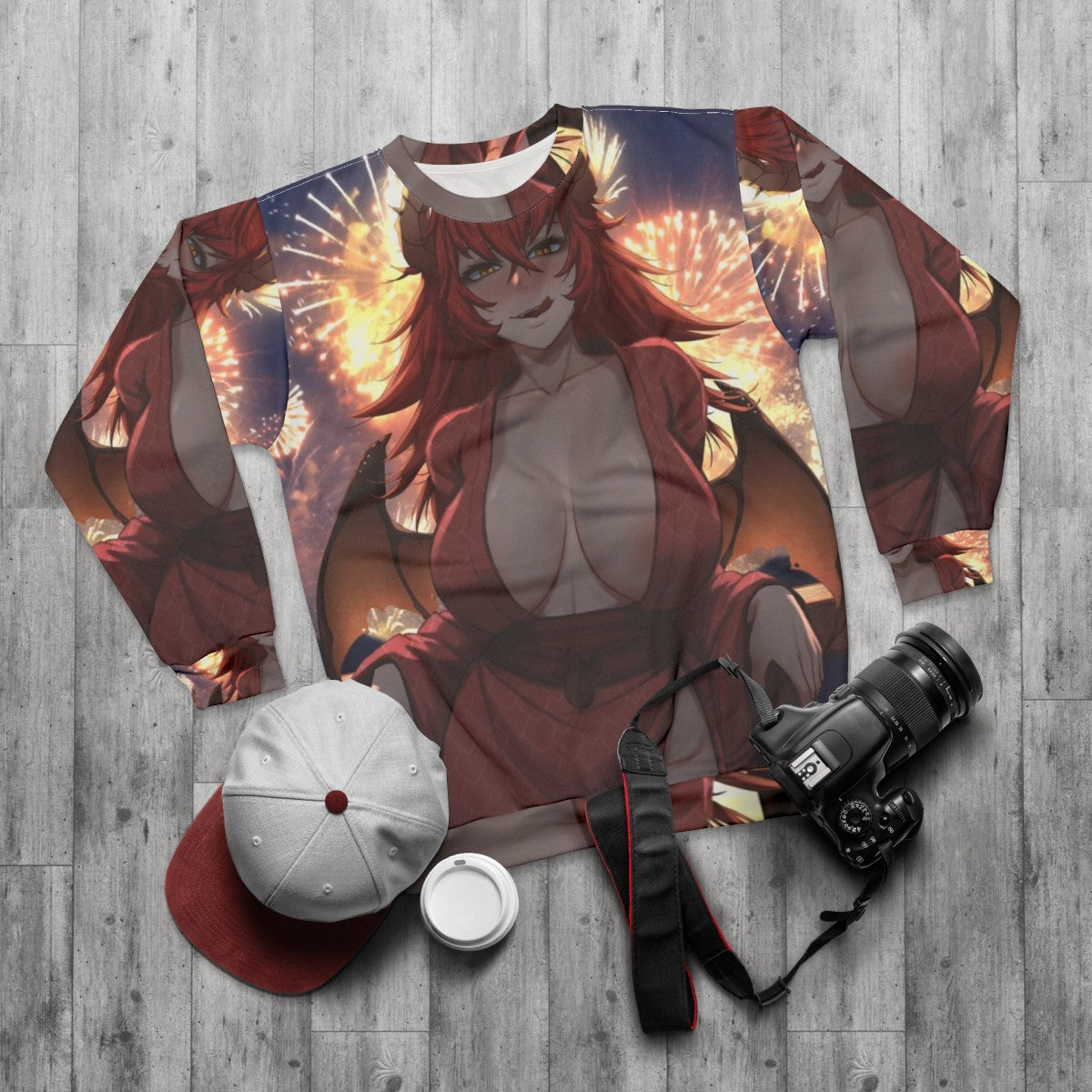 Vtuber anime kimono sweatshirt with dragon girl Zentreya graphic - flat lay