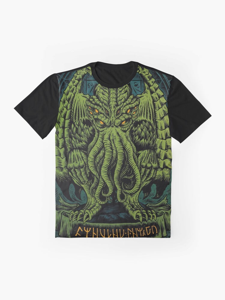 Graphic t-shirt featuring the Cthulhu, the cosmic horror from H.P. Lovecraft's "Call of Cthulhu" - Flat lay