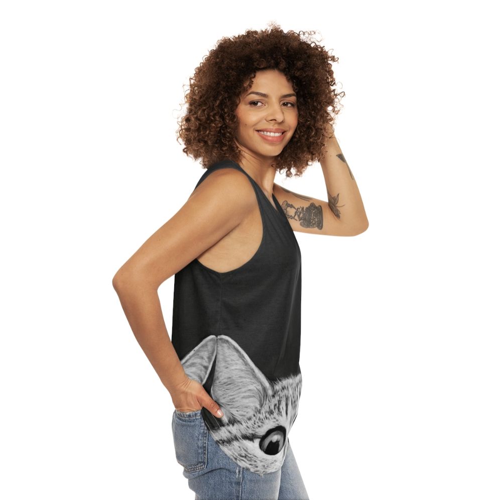 Unisex 'You Asleep Yet?' cat-themed tank top - women side