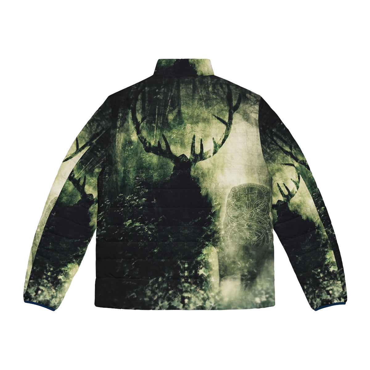 Puffer jacket with Celtic mythological design and nature-inspired elements - Back