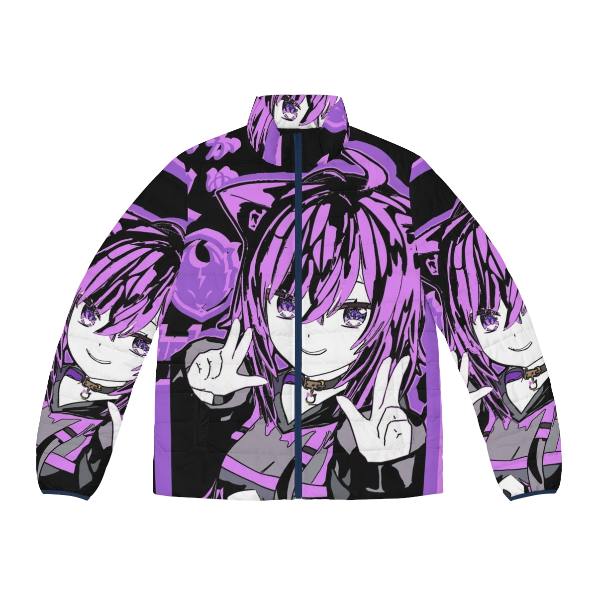 Hololive Gamers Nekomata Okayu Puffer Jacket featuring a cute catgirl design