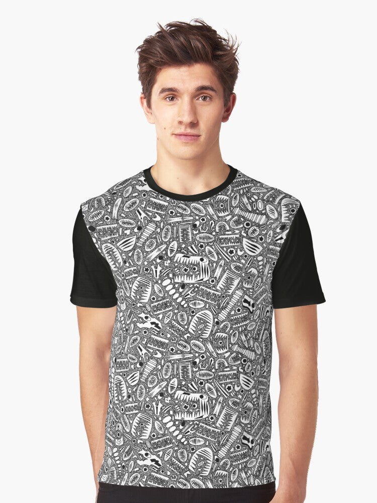 Crinoid fossil pattern graphic t-shirt with an 18th century ink drawing design - Men