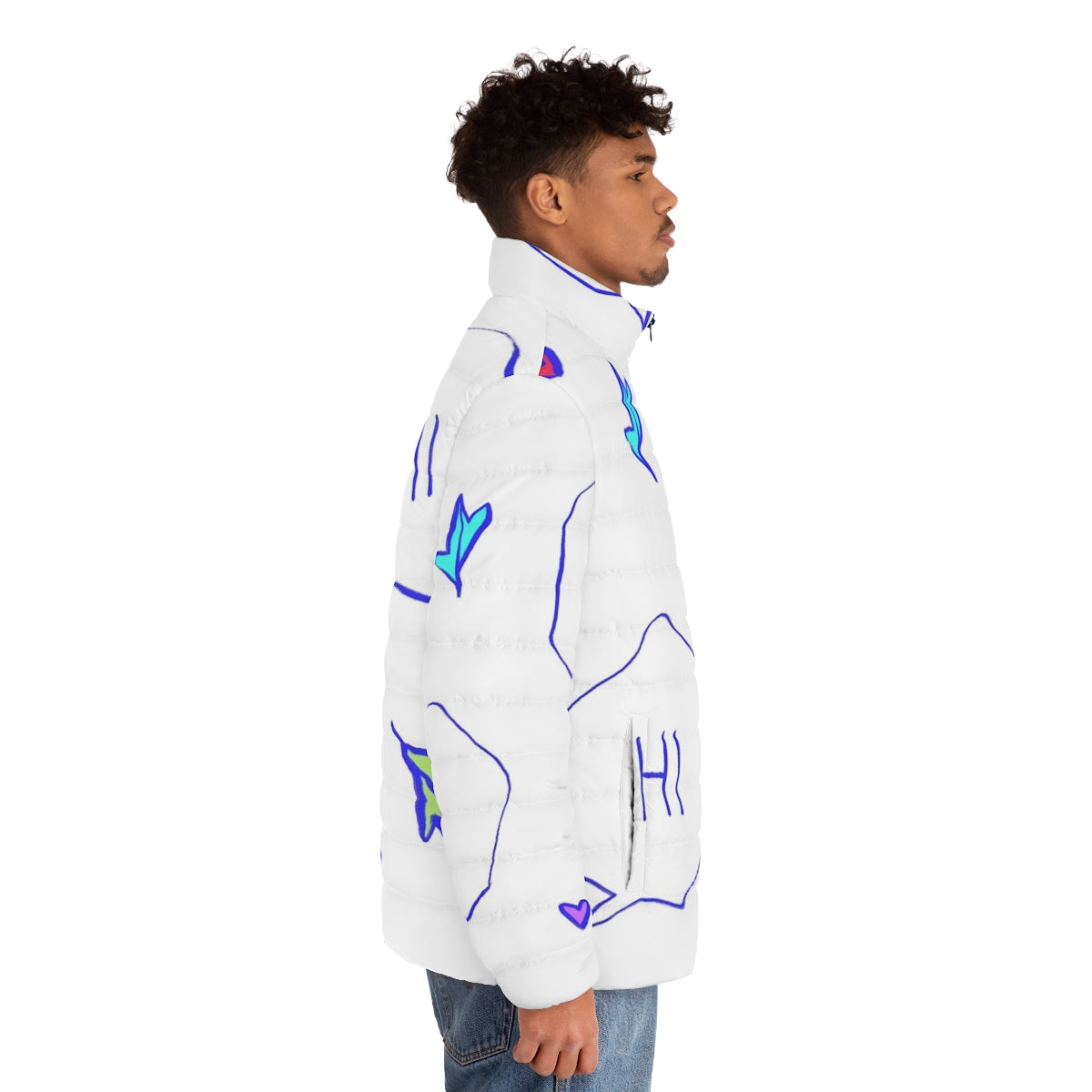 Heartstopper Hi Quote Puffer Jacket with Cute Fanart Design - men side right