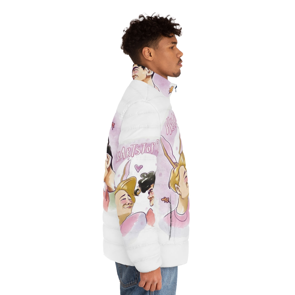 Heartstopper Netflix Puffer Jacket featuring characters from the show - men side right