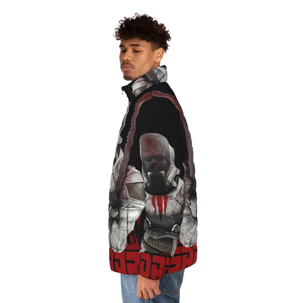 Dune inspired puffer jacket with sandworm design - men side left