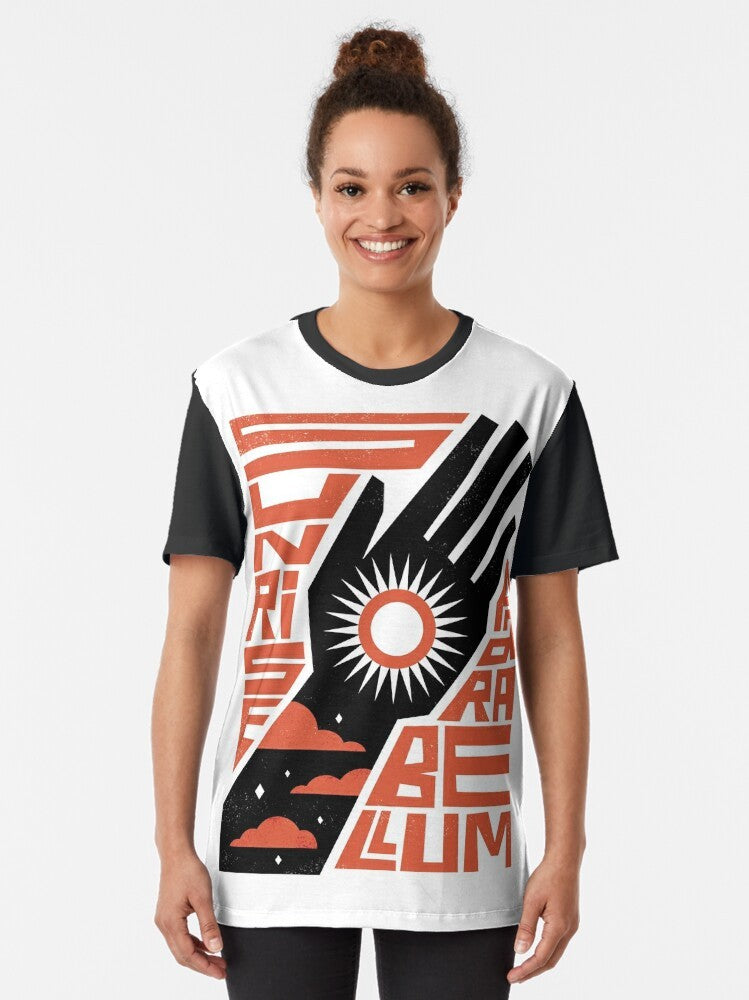 Sunrise graphic t-shirt with a minimalist, revolutionary design - Women