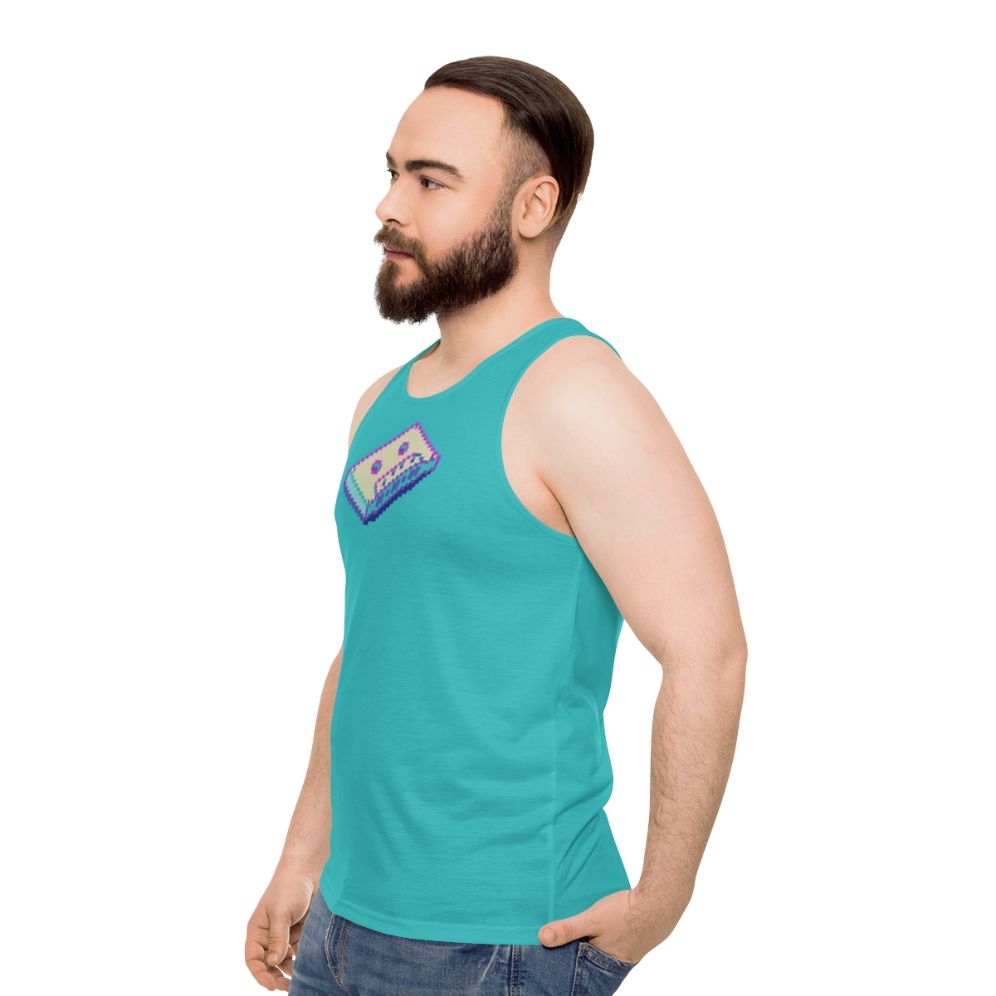 Retro vaporwave cassette unisex tank top with pixel art design - men side