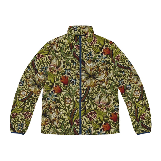 Vintage-inspired William Morris golden lily floral patter puffer jacket