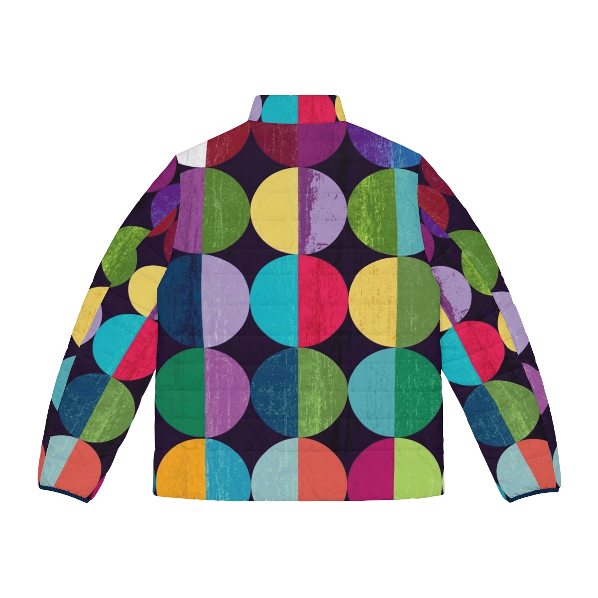 Fashionable moon-patterned puffer jacket with geometric design - Back