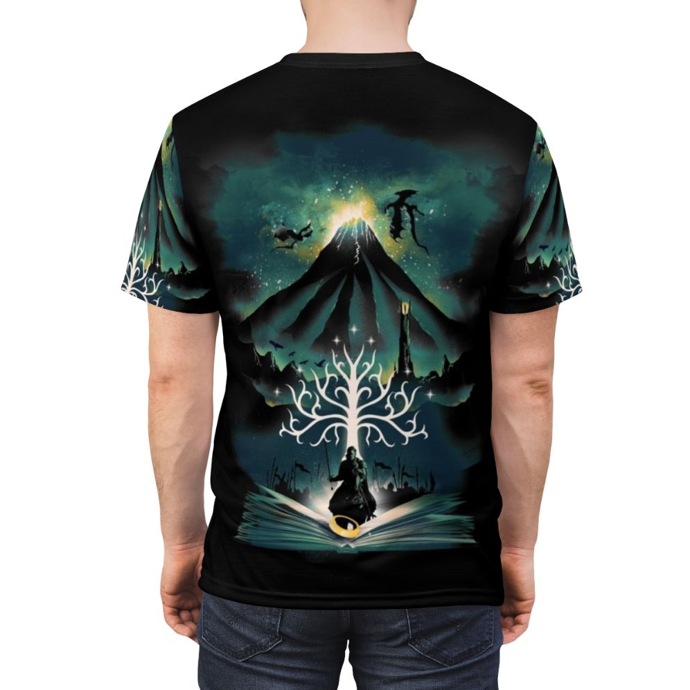 T-shirt with an abstract, artsy design featuring a magical, fantasy book theme - men back