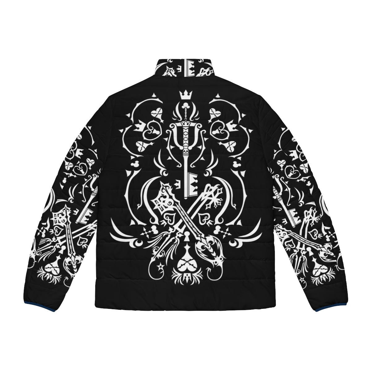 Kingdom Hearts inspired black puffer jacket with gaming and anime design - Back