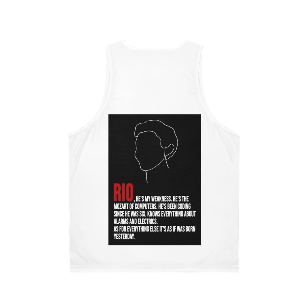 Money Heist 'House of Money' Unisex Tank Top with Lineart Fan Art Design - Back